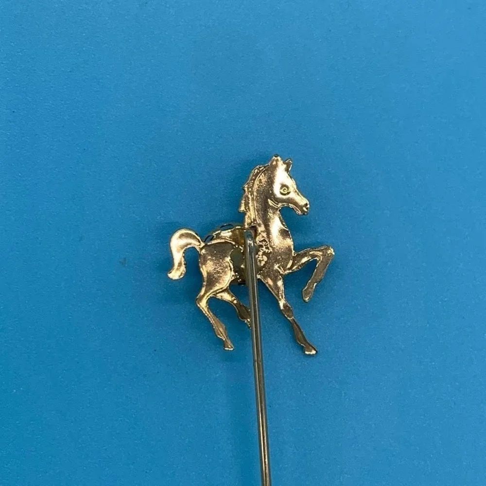 Vintage Horse Equestrian‎ Stick Pin Hat Lapel Gold Toned